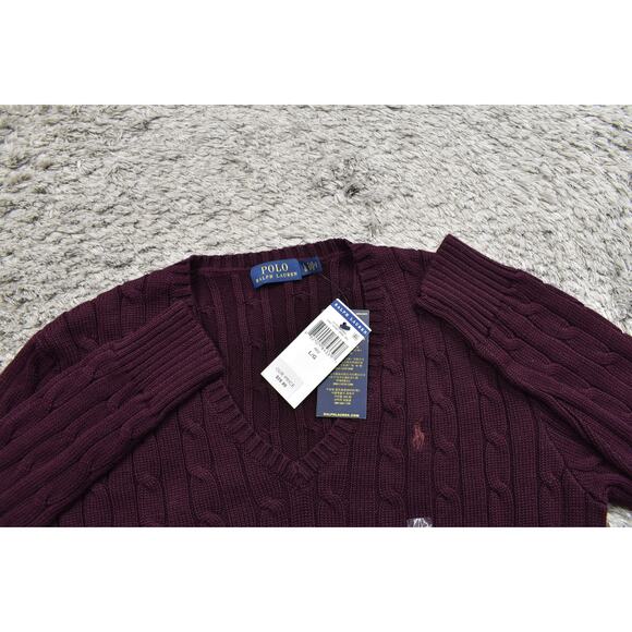 NEW Polo Ralph Lauren Burgundy Cotton Pullover Sweater Women's L Knit Premium - Picture 7 of 9